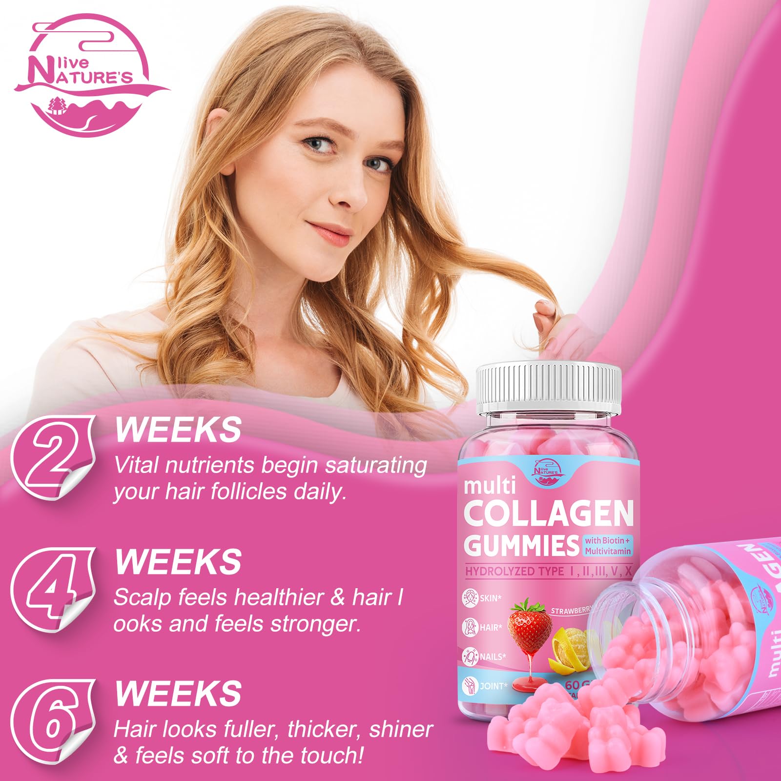 Nature's live Multi Collagen Peptides Gummies, Type I, II, III, V, X — Amazon image 5