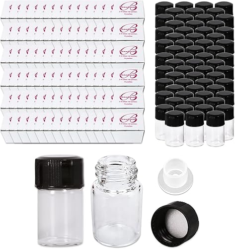 Beauticom Vial de vidrio transparente de 0.1 fl oz 2400 piezas con reductor de orificio y tapa cuentagotas