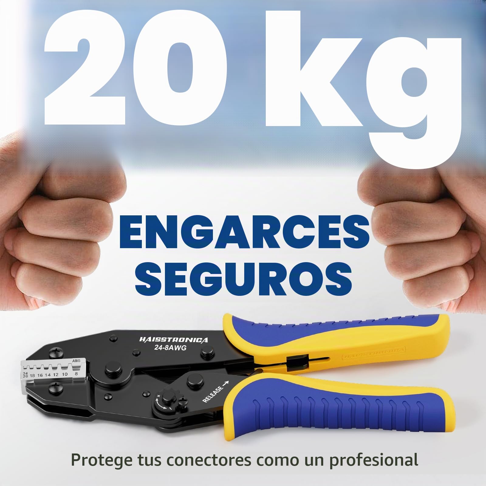Crimpadora para Terminales de Cable Haisstronica 0,25–10 mm² (AWG24–8) Alicate de Crimpar