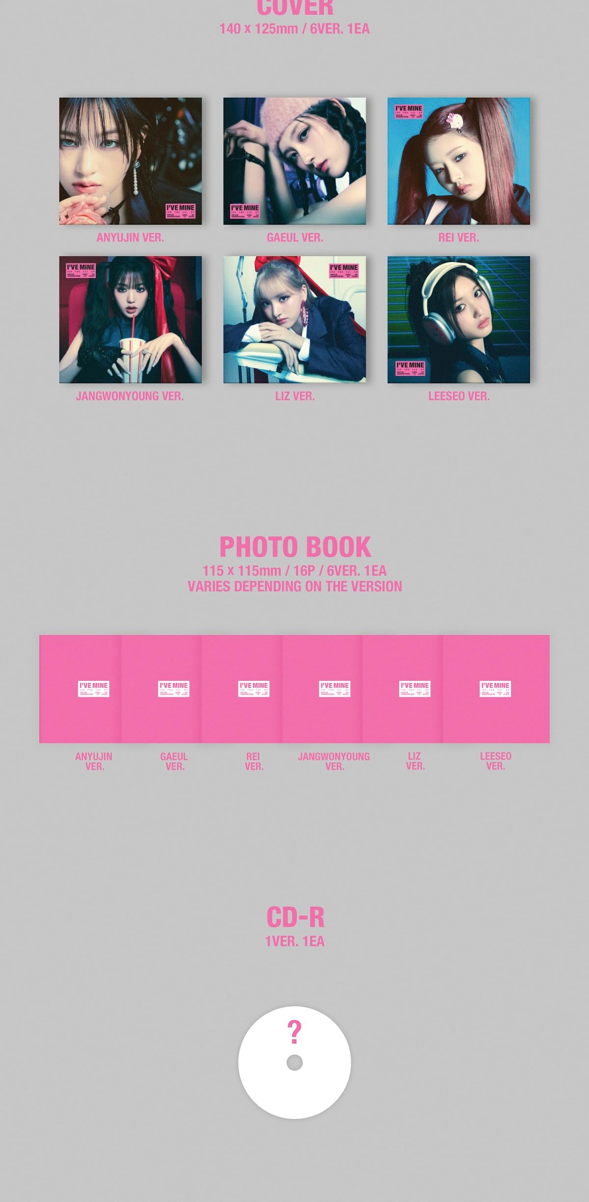 IVE I've Mine 1st EP Album Digipack Losowa wersja CD+16p PhotoBook + 1p PhotoCard+1p Mini plakat na paczce+śledzenie zamknięte