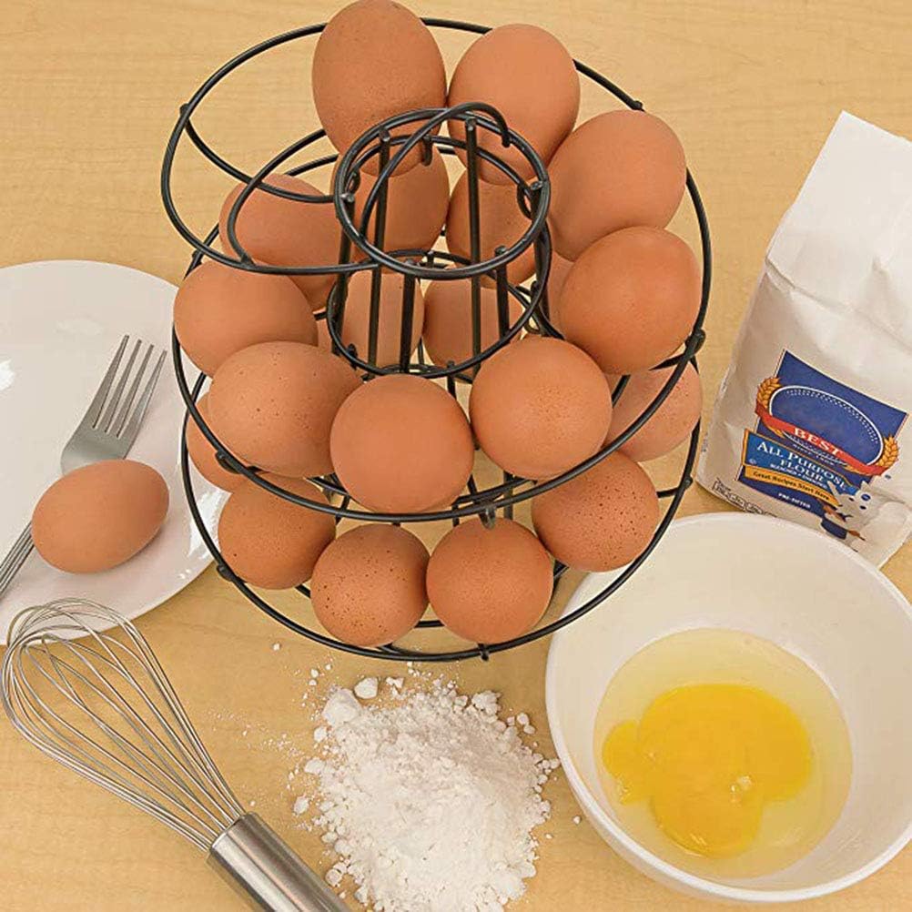 Steel Egg Skelter Dispenser Rack,Spiral Egg Holder, Save space, Egg Display Holder, Wire Chicken Egg Storage Organizer,Egg Basket for Countertop Kitchen (Black)