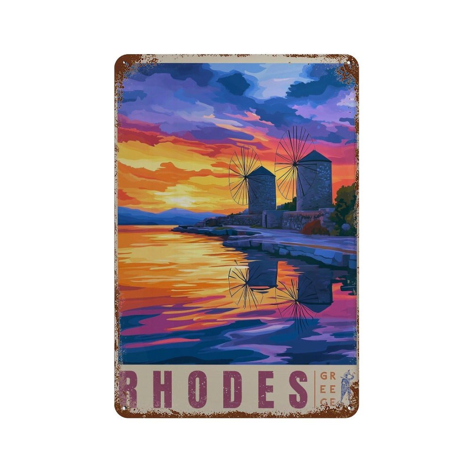 xiaoxiaoshen Rhodes Greece Travel Dodecanese Islands Wall Decor Art Metal Tin Poster Modern Home Decor Art Home Bar Shop Decorations Vintage Sign 30x20cm
