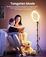 Vista 5 de Weilisi Anillo de luz de 12 pulgadas con soporte de 72 pulgadas de alto y 2 soportes para teléfono, 38 modos de color, luz para selfie con soporte