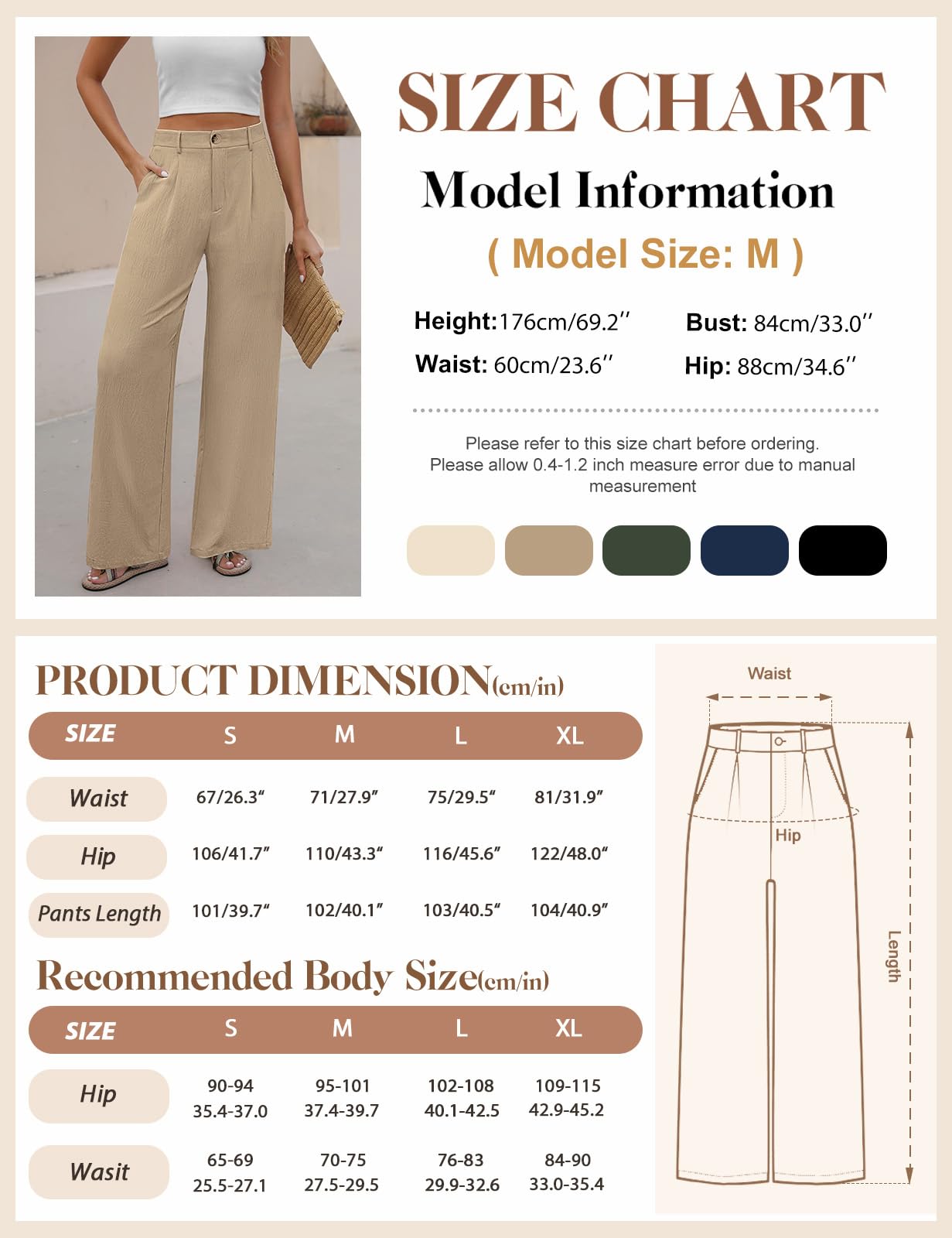 Pantalones Mujer Verano Suelto Rectos Casual Cintura Alta Elástica Anchos con Botones Ligero Cómodo Pantalones de Traje Playa Pantalones con Bolsillos