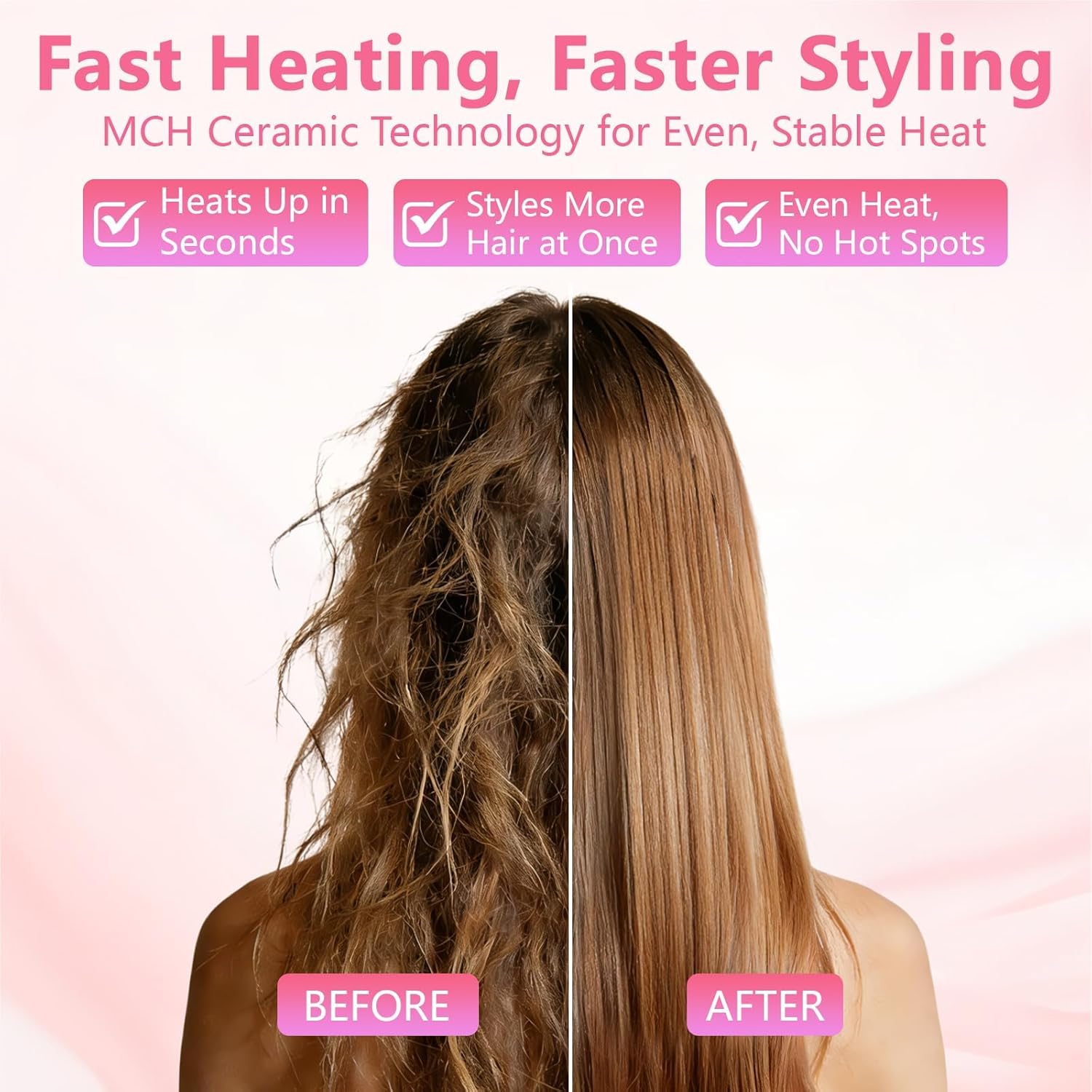 Go Brush Pro for Short Hair - 2026 Upgraded Cordless hair Straightening Brush, 4 Temperature Settings, Fast Heat, MCH Ceramic Care, 4000mAh Rechargeable Straightener for Frizz-Free Styling (pink)