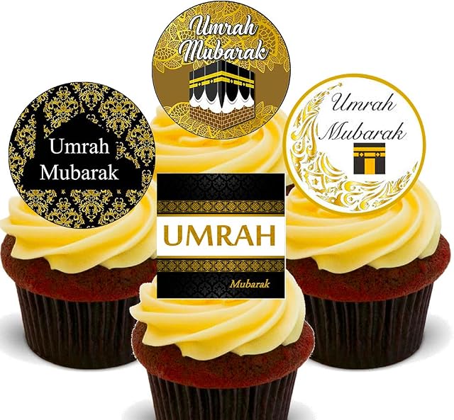Made4You Umrah Mubarak - Edible Cupcake Toppers - Stand-up Wafer Cake Decorations (12)