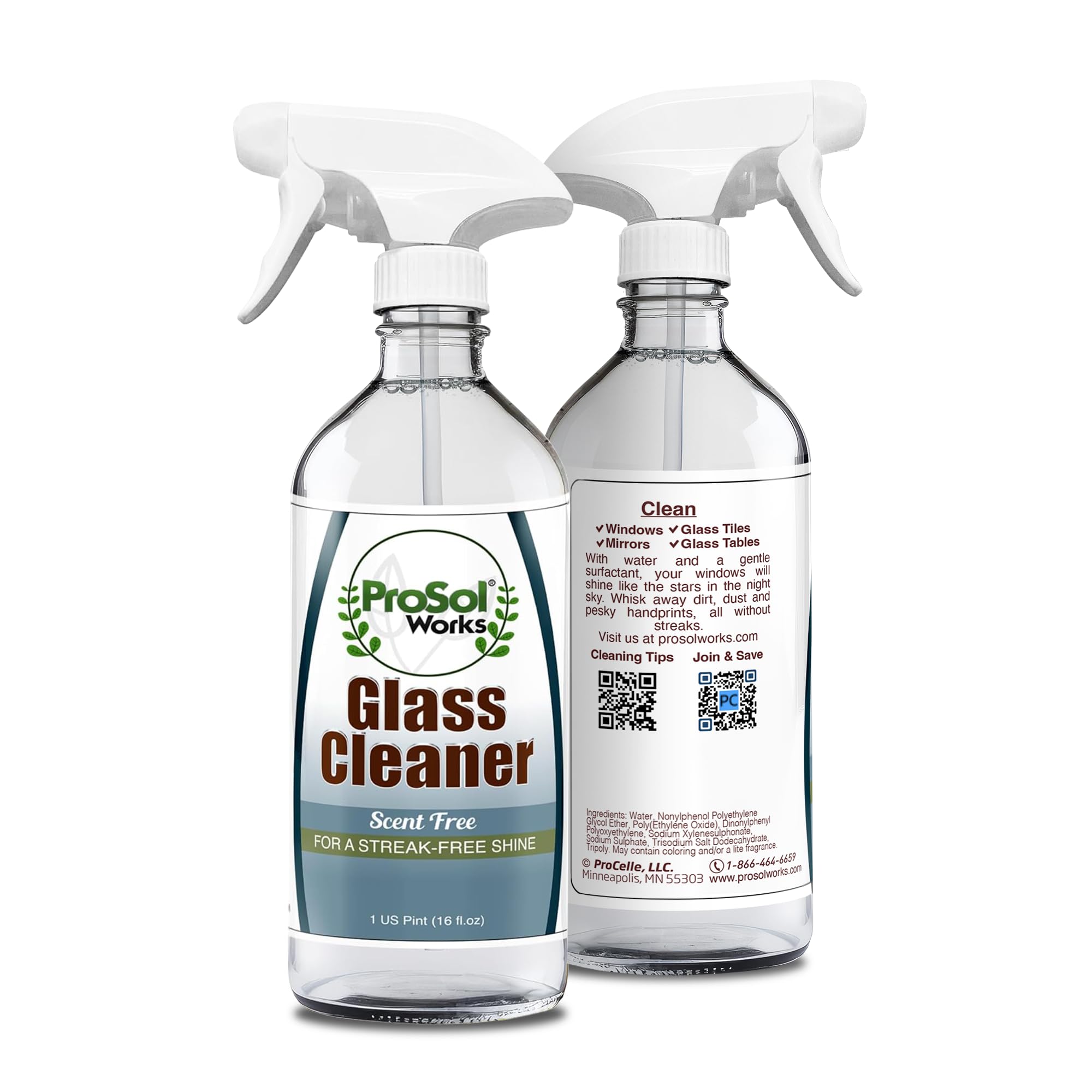 ProSol Works Glass Cleaner 16 oz - All Purpose Cleaning Spray for Glass Doors & Windows, Mirrors & Chrome Surfaces - Glasses Spray Helps Remove Smudges, Fingerprints, Rain Spots & Oil - Glass Cleaners