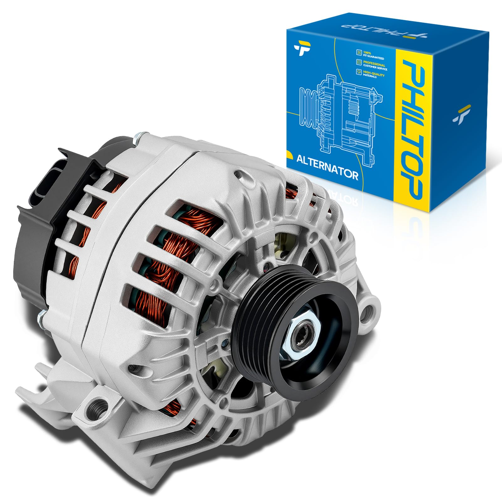 PHILTOP Alternator Compatible with 2006-2008 Uplander 2005-2007 Terraza, 2005-2006 Montana 3.5L 2005-2007 Relay 2006 Uplander 3.9L, 125 Amp Alternator