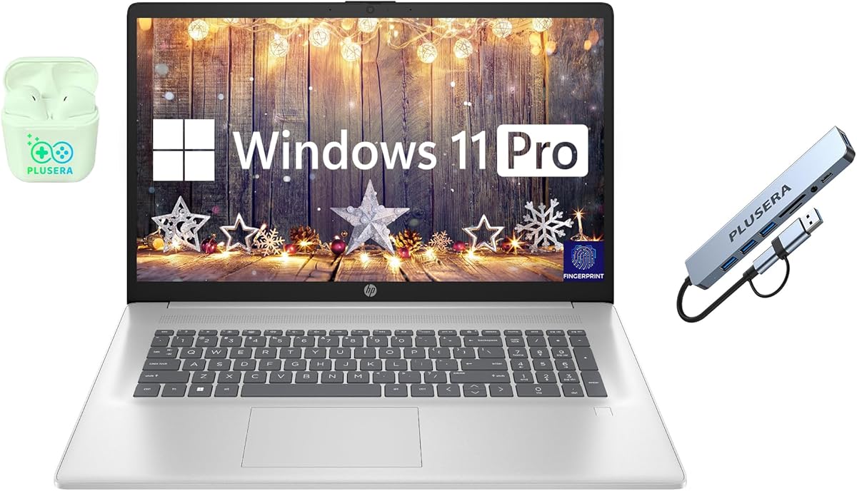 HP 17.3" Business Laptop Computer, 16GB RAM 1.2TB Storage (1TB SSD+256GB Docking Station Set), 10-Core Intel Core i5, Windows 11 Pro & Microsoft Office Included, Fingerprint Reader, PLUSERA Earphones : Electronics