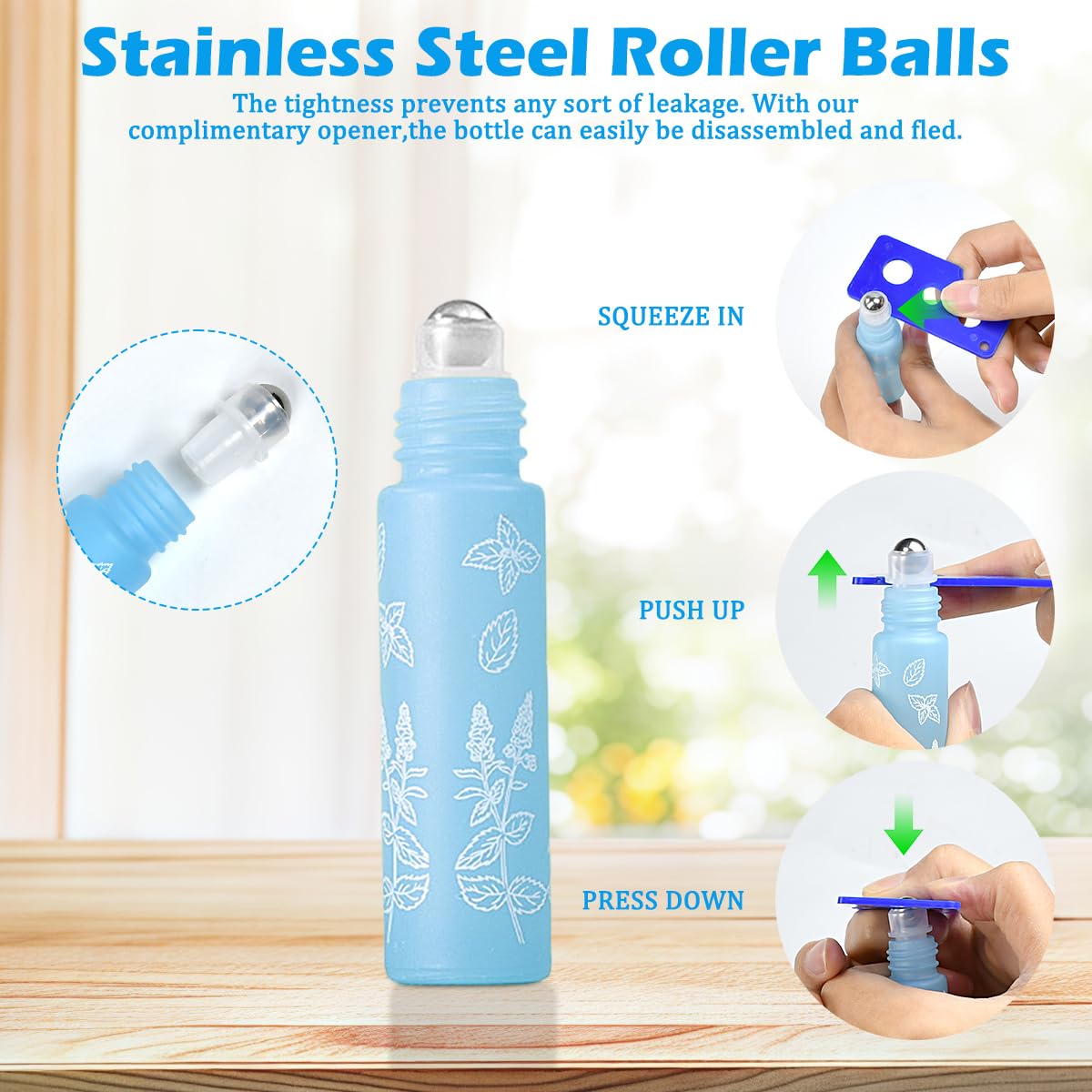 8PCS Flacons Roll-on en Verre 10 ml Flacons Roll-on pour Huiles Essentielles avec 2 Goupillons et 25 Étiquettes Flacon en Verre Vides de 10 ml Flacon Roll-on avec Bille en Acier Inoxydable