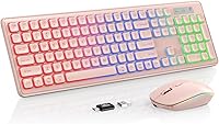Vista 14 de Combo de Teclado y Mouse Inalámbricos, Retroiluminación RGB, Recargable y Letras Iluminadas, Tamaño Completo, Escritura Suave, Modo de Reposo, Set