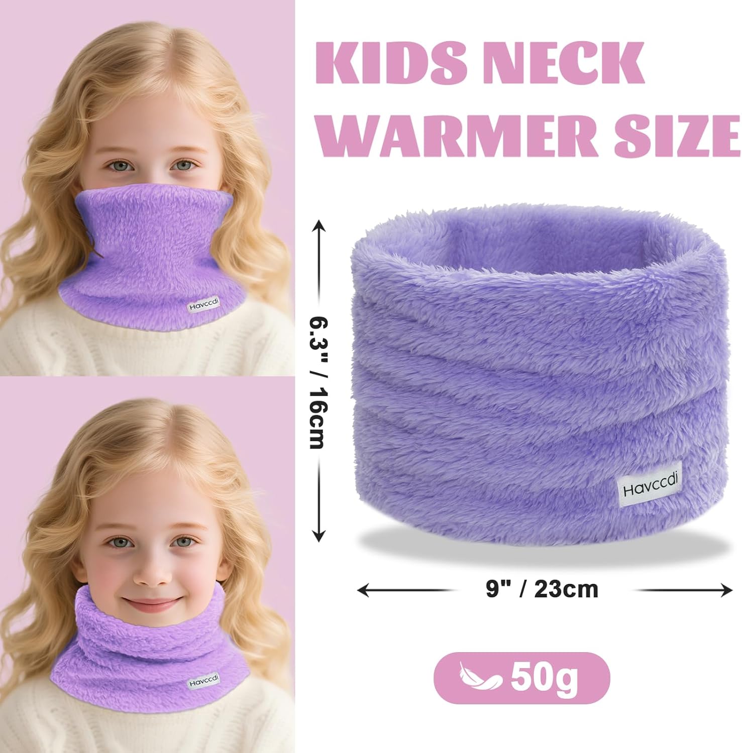 Kids Fleece Neck Warmer Gaiter, Winter Velvet Infinity Scarf for Boys Girls Double-Layer Face Ski Mask for the Cold - Image 5