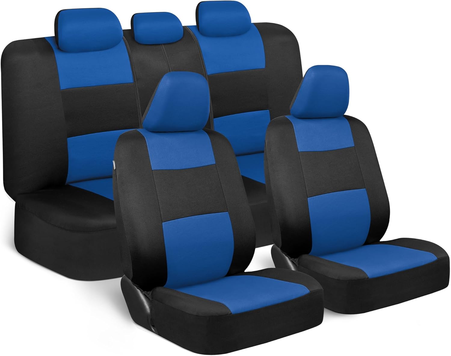 BDK PolyPro Blue Car Seat Covers Full Set with 4-Piece Car Floor Mats - Two-Tone Seat Covers for Cars with Carpet, Interior Covers for Auto Truck Van SUV