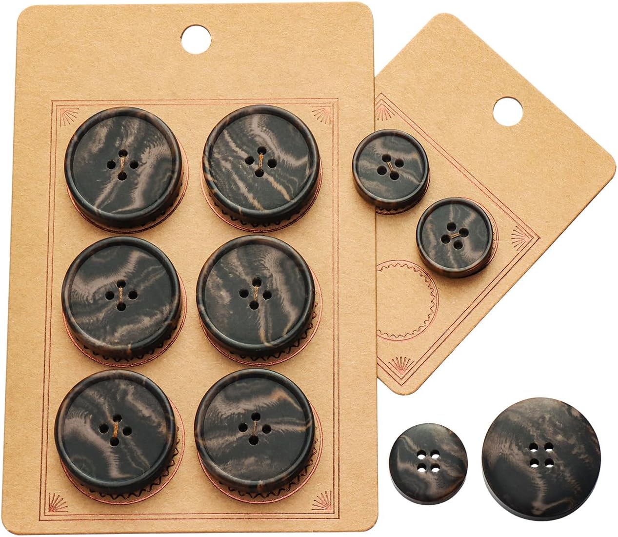 LTWHOME INOTIONSTYLE Oeko-TEX Standard 100 Recycled Horn Buttons Set Eco-Friendly 20/30mm 4-Hole Buttons for Overcoat Sweater Dark Brown 16 Pcs 23LSK0195