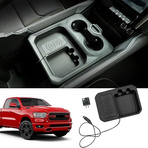 Xipoo Bandeja de carga inalámbrica compatible con Dodge Ram 2019-2024, cargador inalámbrico de carga rápida de 15 W, repuesto para accesorios Dodge