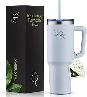 SIPX™ Insulated Tumbler With Lid And Straw, 40oz. Tumbler With Handle Keeps Cold 12 Hours, Water Bottle Thermos With Lid, BPA-Free Reusable Insulated Coffee Tumblers, Travel Mug Great For Beach Party