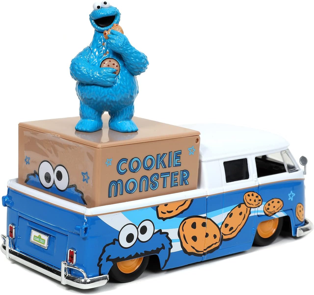 Jada Toys Sesame Street Cookie Monster & 1962 Volkswagen Bus 1:24 Die - Cast Vehicle with Figure (31751)