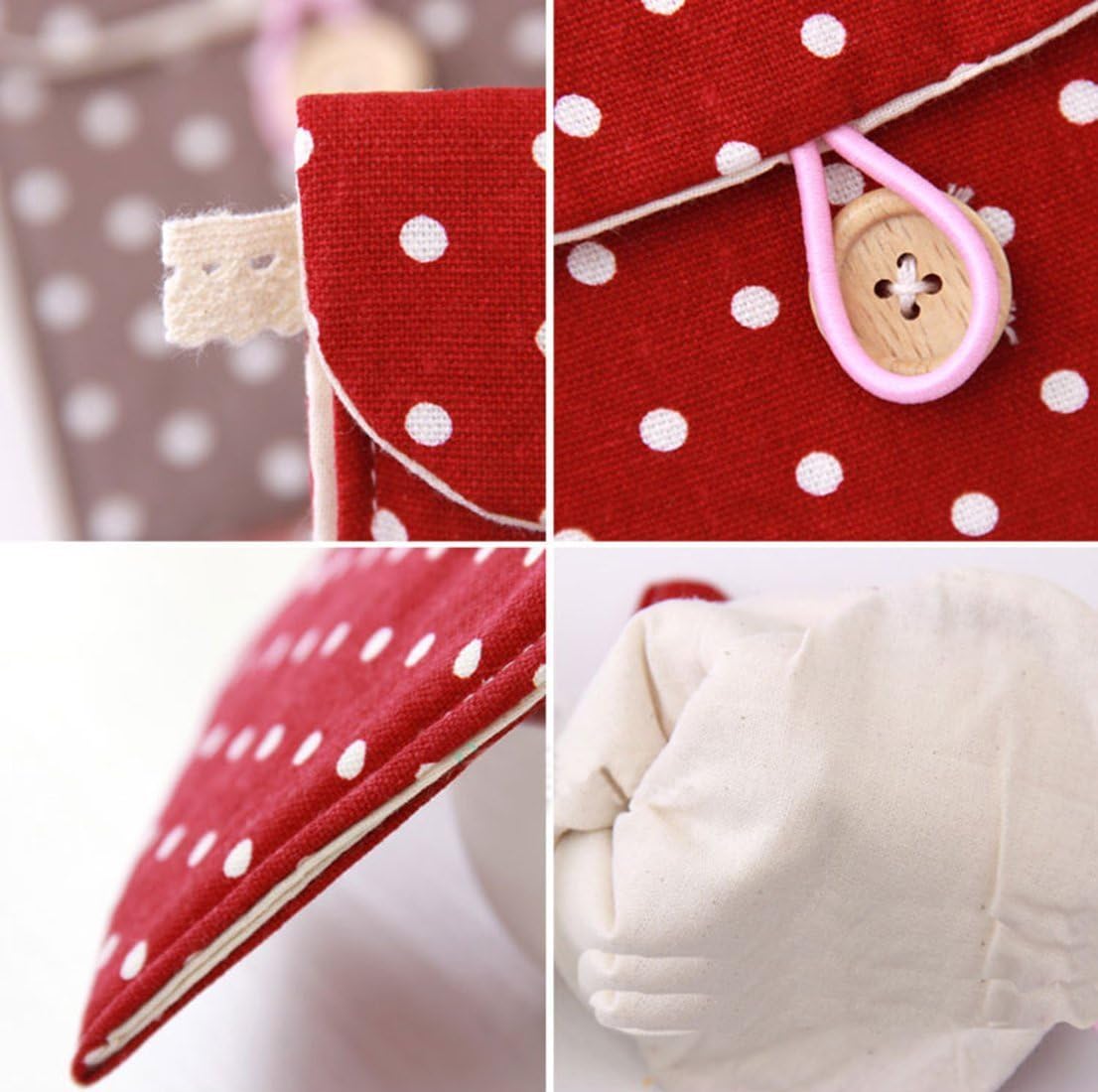 GBSTORE 2 Pcs 1 Red and 1 Blue Sanitary Napkins Bag Menstrual Cup Pouch Nursing Pad Holder Cute Polka Dot Cotton 4.7x4.7 inch Washable Organizer Storage
