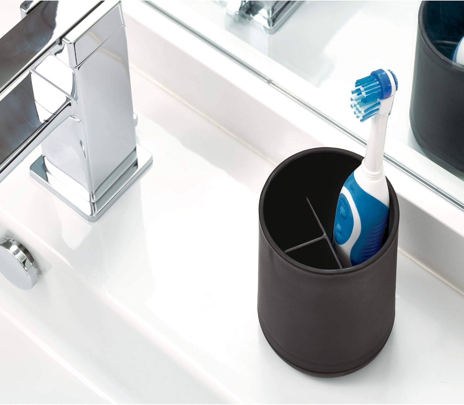 iDesign Toothbrush Holder for Normal Toothbrushes, Spin Brushes, and Toothpaste, The Cade Collection - 3" x 3" x 4. 5", Matte Black