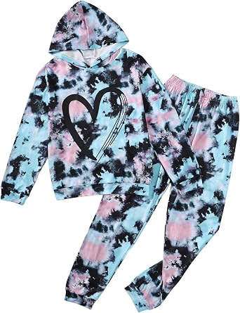 Girls Clothes Tie Dye Hoodie Long Sleeve Sweatshirt Girls Fall Winter Causal Pant Outfits Set