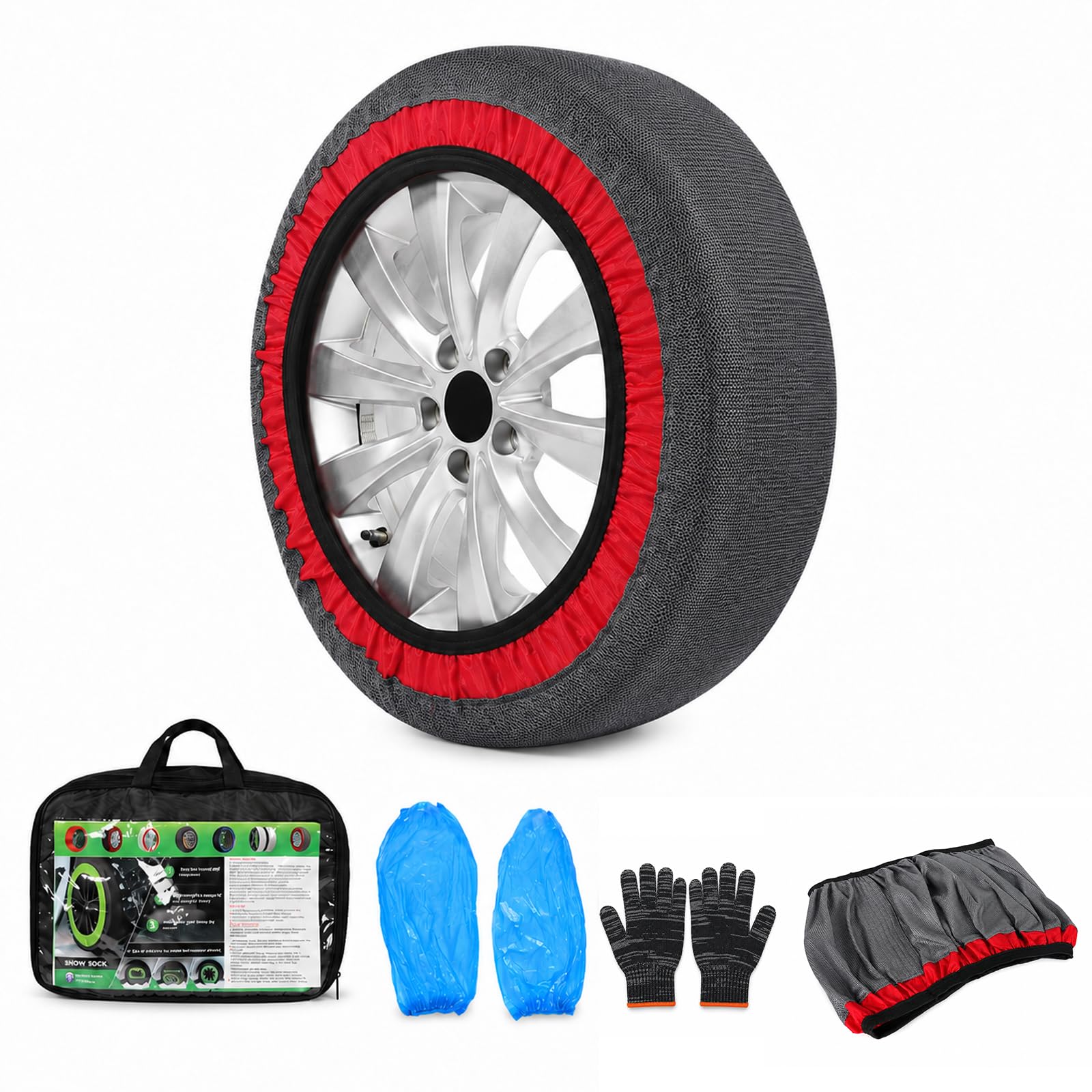 Cadenas textiles para nieve – Juego antideslizante con 2 cadenas + guantes