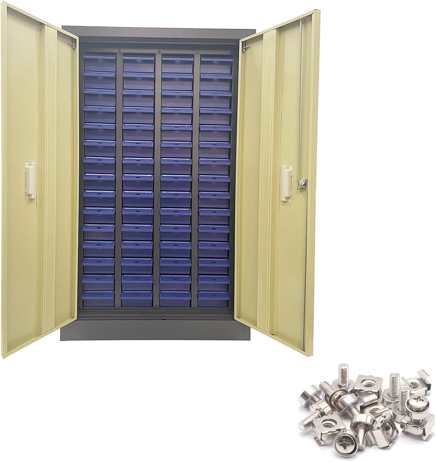Parts Cabinet, Tool Storage Cabinet with 60 Drawers, Organization Shelves with Door for Tool Hardware Storage