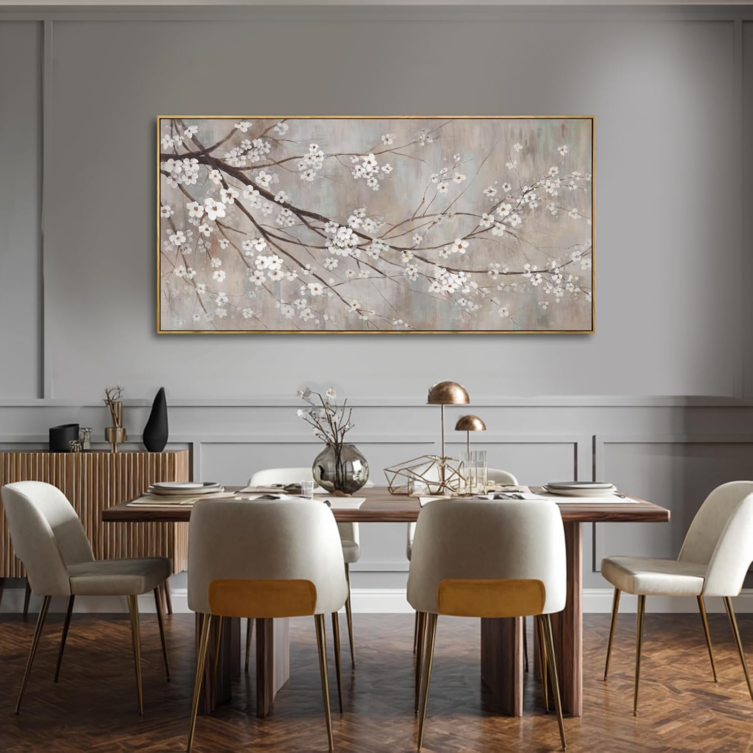 XIANSHOU Plum blossom Wall Decor White Flowers Painting on Canvas Nature Wall Art for Bedroom 24"x 48" Wall Decorations for Living Room Office