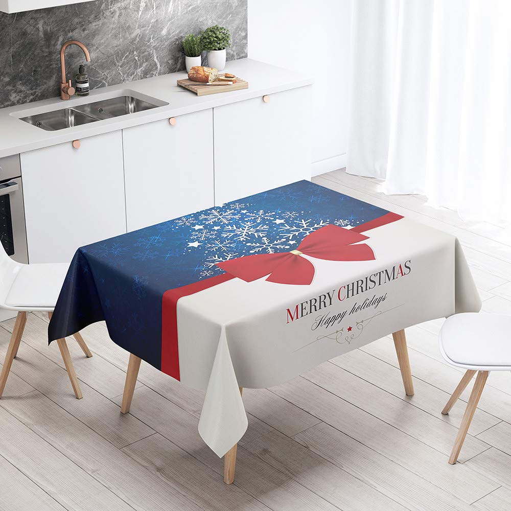 Mateju Navidad Manteles Rectangular, Mantel Resistente Mantel Antimanchas Cubierta de Mesa para Interiores,Comedor,Salon, Picnics (150x210cm,Azul y Blanco)