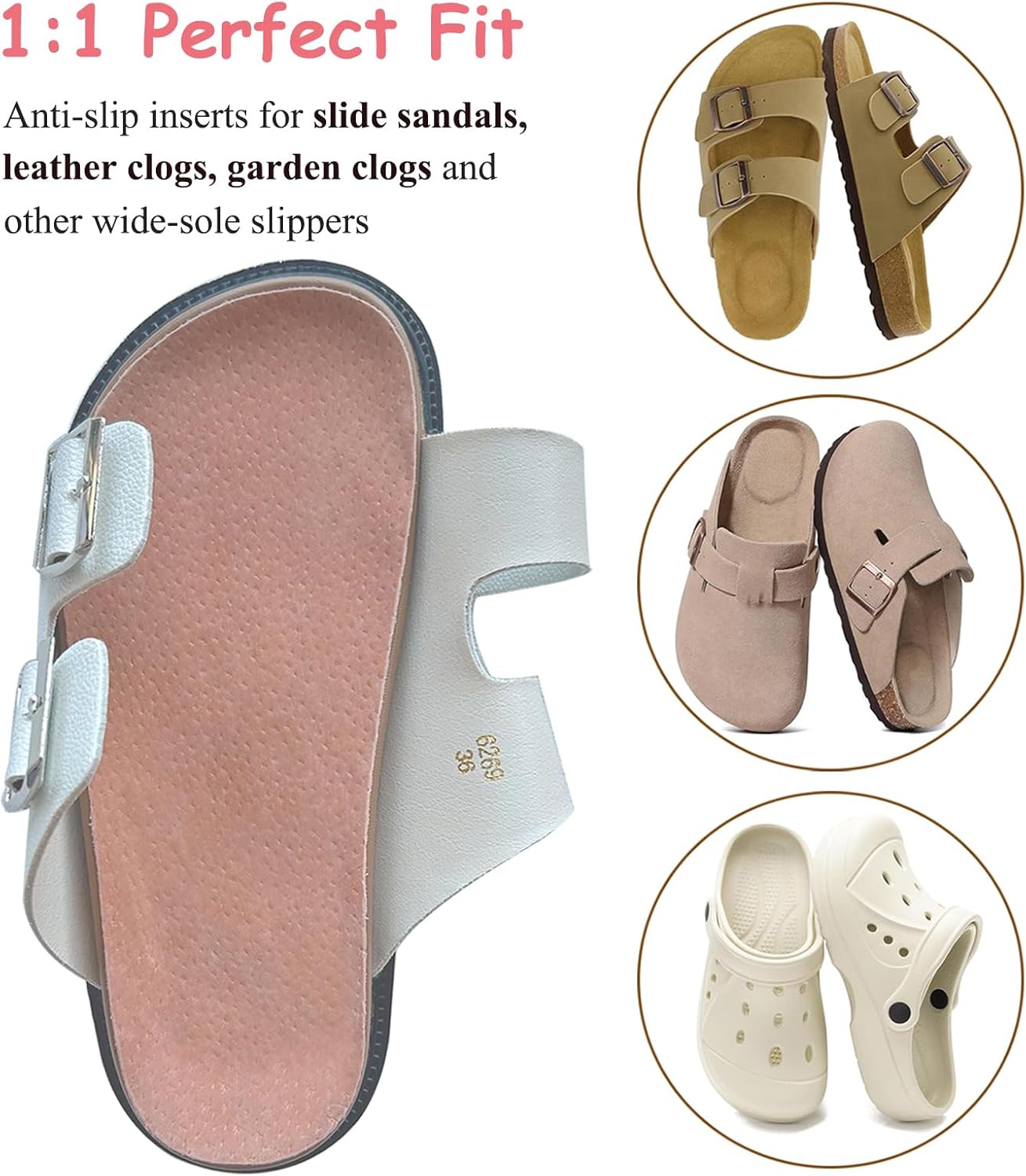 Pigskin Leather Insoles for Men and Women's Clogs,Anti-Slip Comfort Inserts for Cork Footbed Sandals, Ultra-Thin Adhesive Odor-Control Barefoot Shoe Liners for Slide Sandals - Image 4