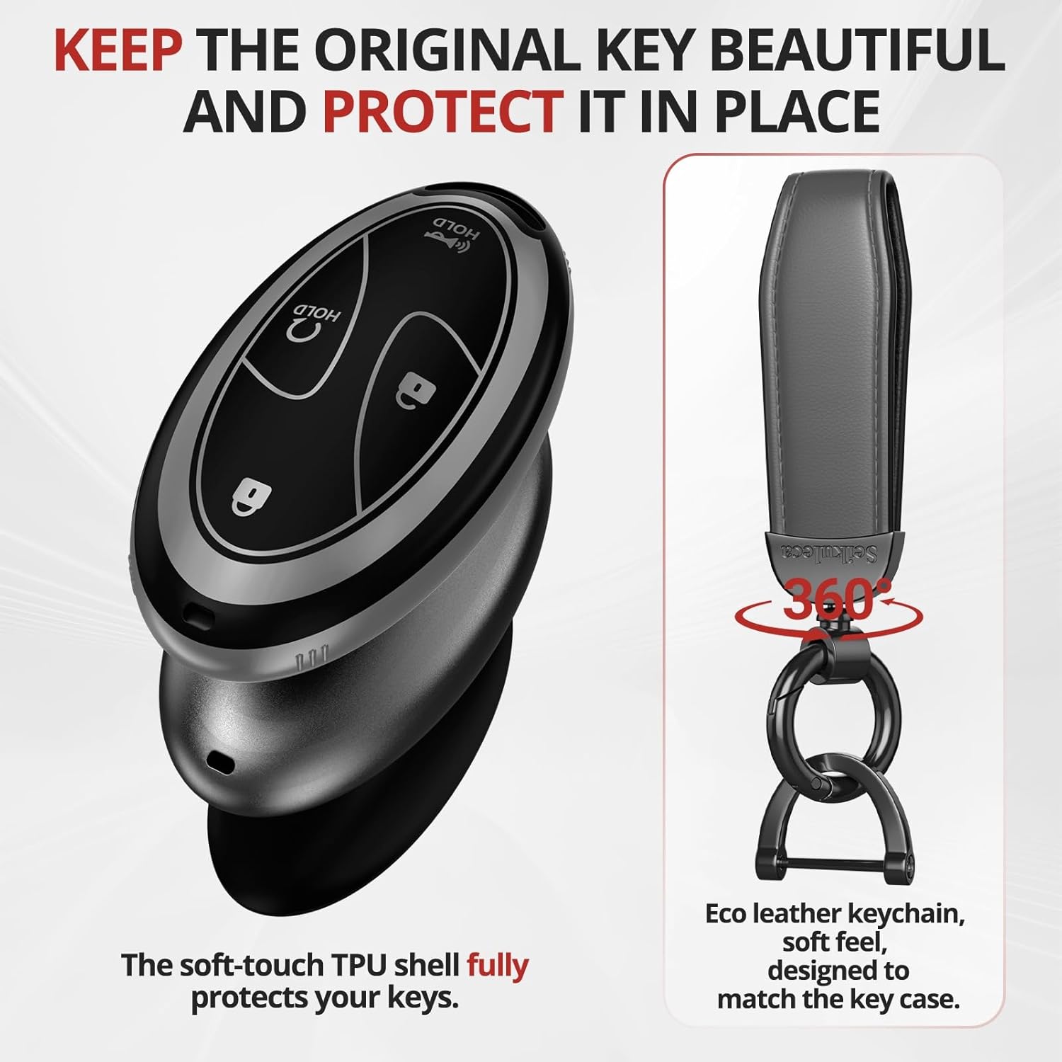 for Honda Key Fob Cover Accessories- Matte TPU Key Fob Cover with Leather Keychain for 2022-2026 Civic Accord HR-V Pilot CR-V, Sport SI EX EX-L (Gray, Model 1)