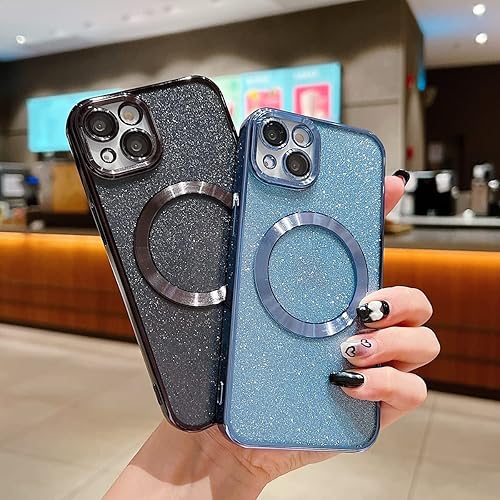 Miniatura 6 de Fycyko Funda magnética para iPhone 14 Pro compatible con MagSafe, funda brillante con purpurina para teléfono 14 Pro con protección de lente de