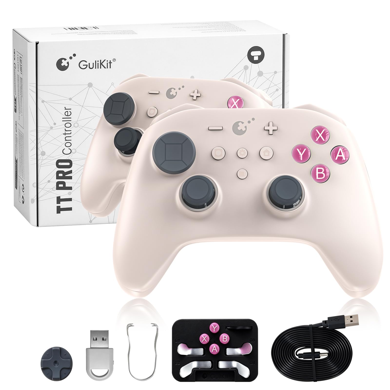 GuliKit TT Pro Wireless Controller for PC, Android, iOS, Switch 1/2, 720ยฐ Adjustable TMR Joystick, with 950mAh Long-Lasting Battery, Switch Wake-Up Function and 4 Detachable Metal Back Buttons-GB - 1