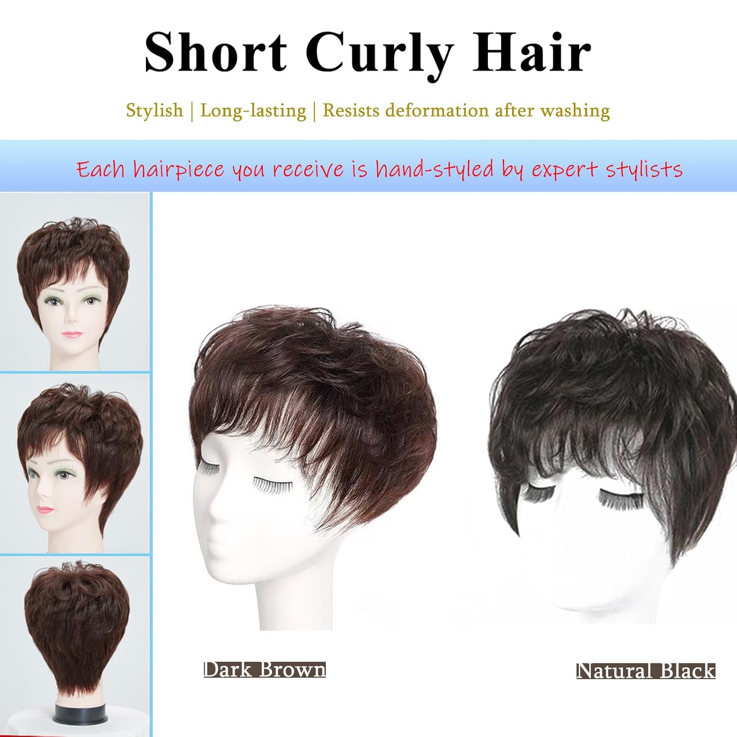 Short Human Hair Topper for Women with Hairloss,Invisible Clip in Texture Wavy Topper Hairpiece with Large Mesh 6.3x7 Ins and Silk Top Base Natural Fluffy Wiglet Hairpiece Natural Black