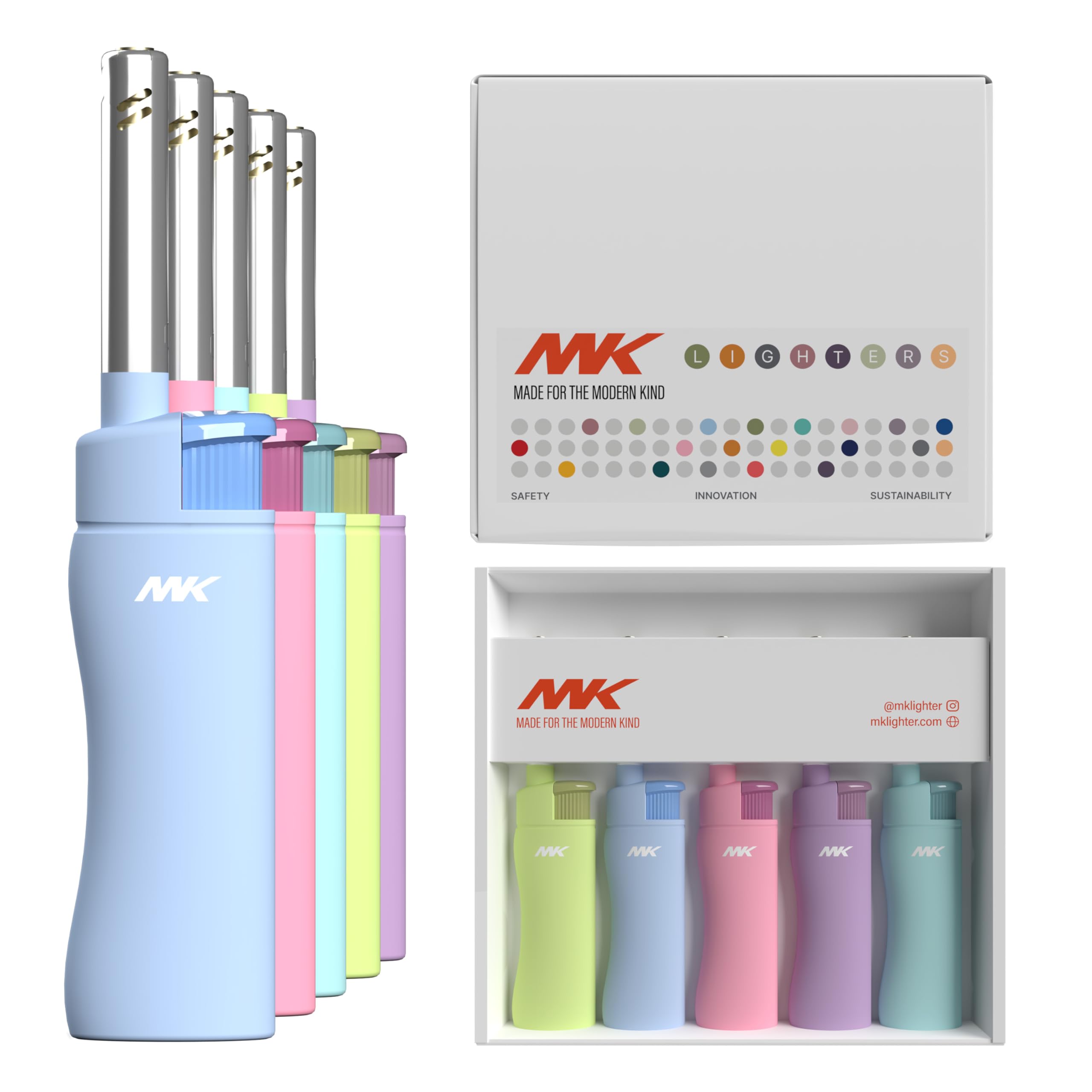 MK Lighter Candle Lighters, Windproof Flame, Ideal as Lighters for Candle, BBQ Lighters, Camping Lighters, Outdoor Lighters, Butane Refillable Lighters (Harmony-5PC)