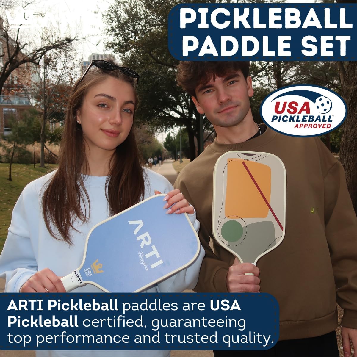 ARTI Pickleball Paddles Set of 2-USAPA Approved Fiberglass Surface Pickleball Set,2 Pickleball Rackets, 4 Balls and 1 Portable Carry Bag