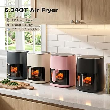 OLIXIS 12-in-1 Air Fryer 6.34 Quarts, Visable Airfryer with Window, 400F, Roast, Reheat, Dehydrate, Bake, Steam, Fries, Custard, Chicken, Wings, Sea Food, Vegetabels, Fairy Pink