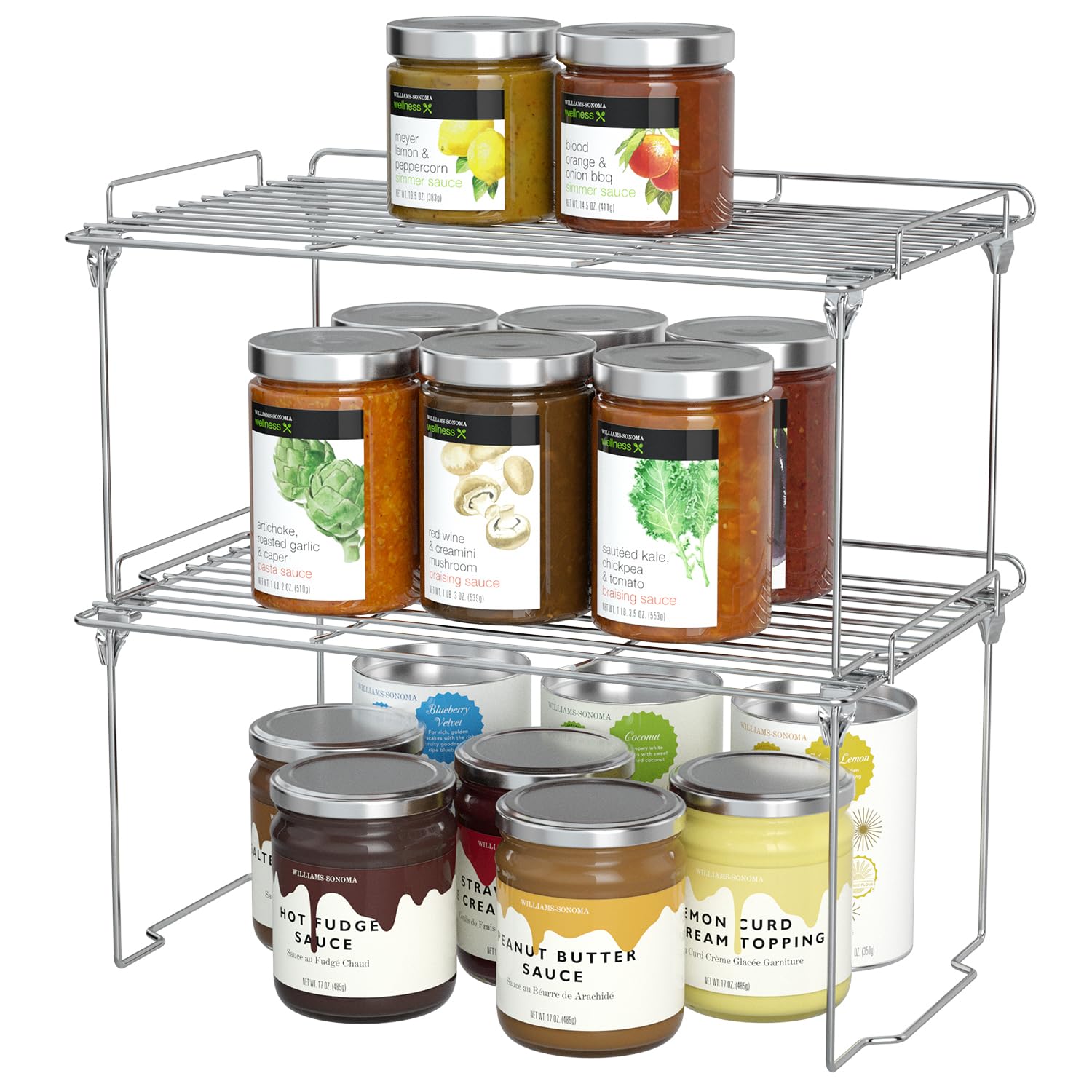 HapiRm Spice Rack Cupboard Organiser - Set of 2 Foldable Shelf Organiser, Stainless Steel Kitchen Shelf Organiser Stackable, Pantry Storage Solutions, Plate Shelf Organisers for Kitchen