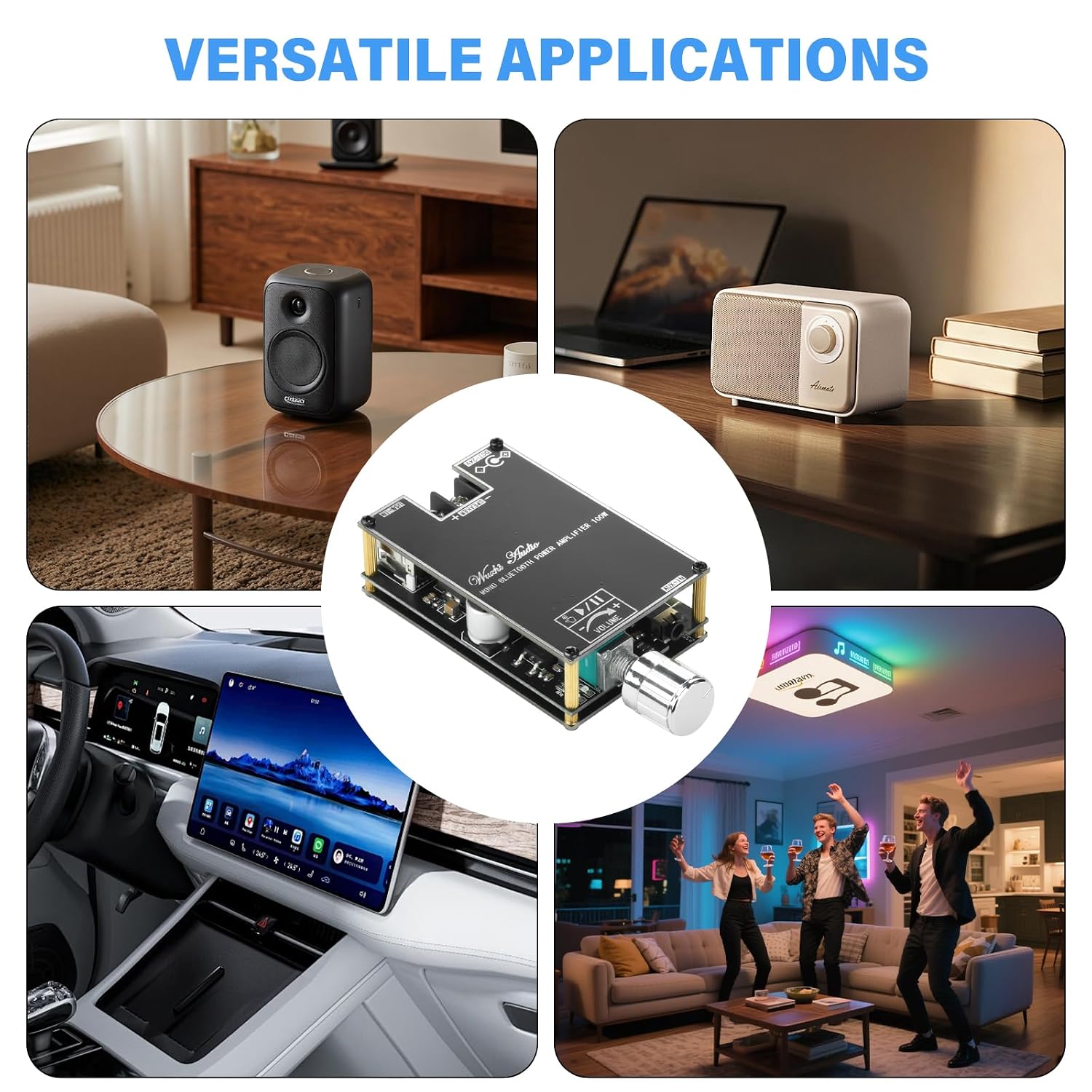 2Pack ZK-1001B Bluetooth Amplifier Board, 100W Mono AMP TWS Mini Audio Power Amplifier Module, Bluetooth/AUX/USB Input, DC 7–24V APP Control for Home Speaker System