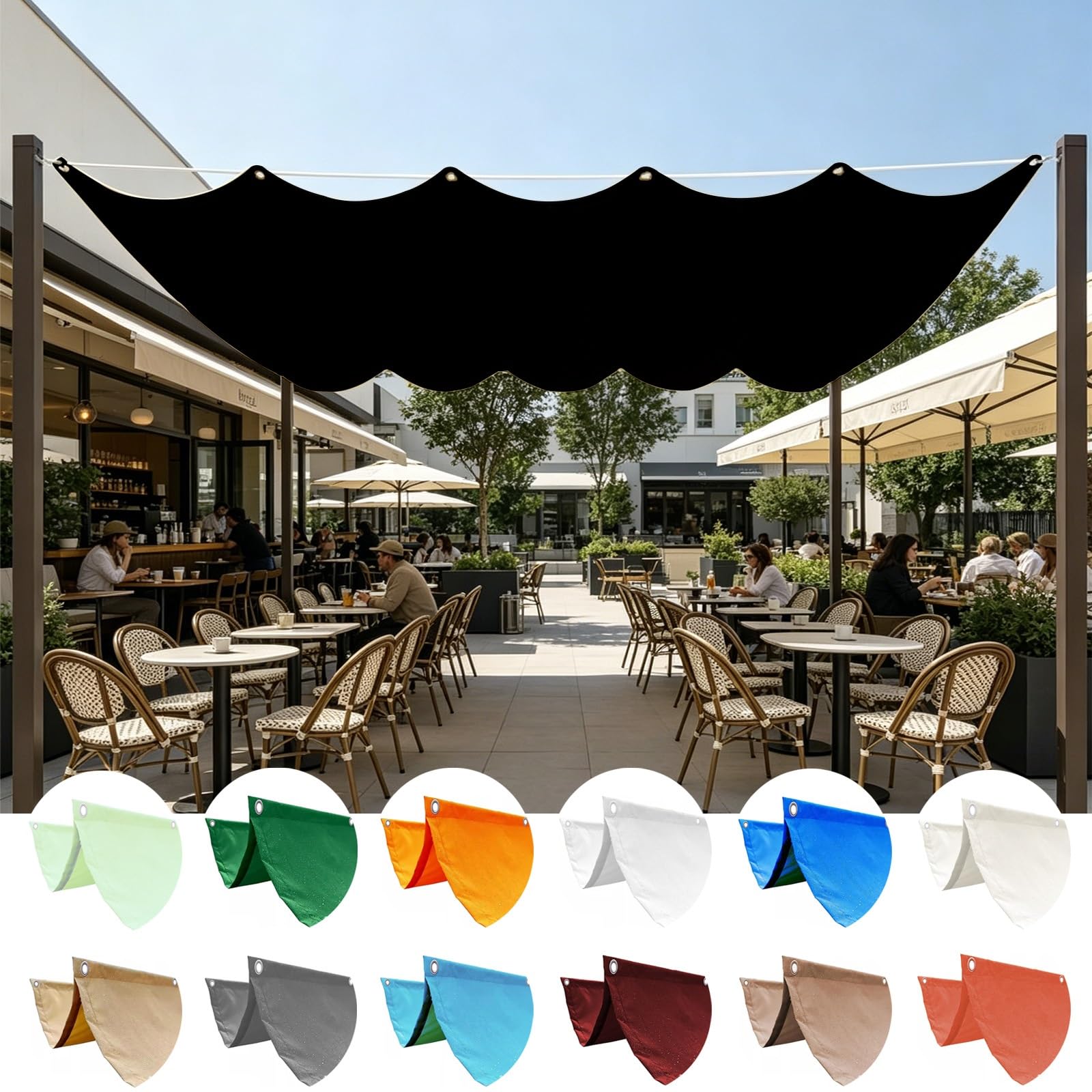 Voile d'ombrage rétractable vague 270x950 cm en polyester noir 180g m²