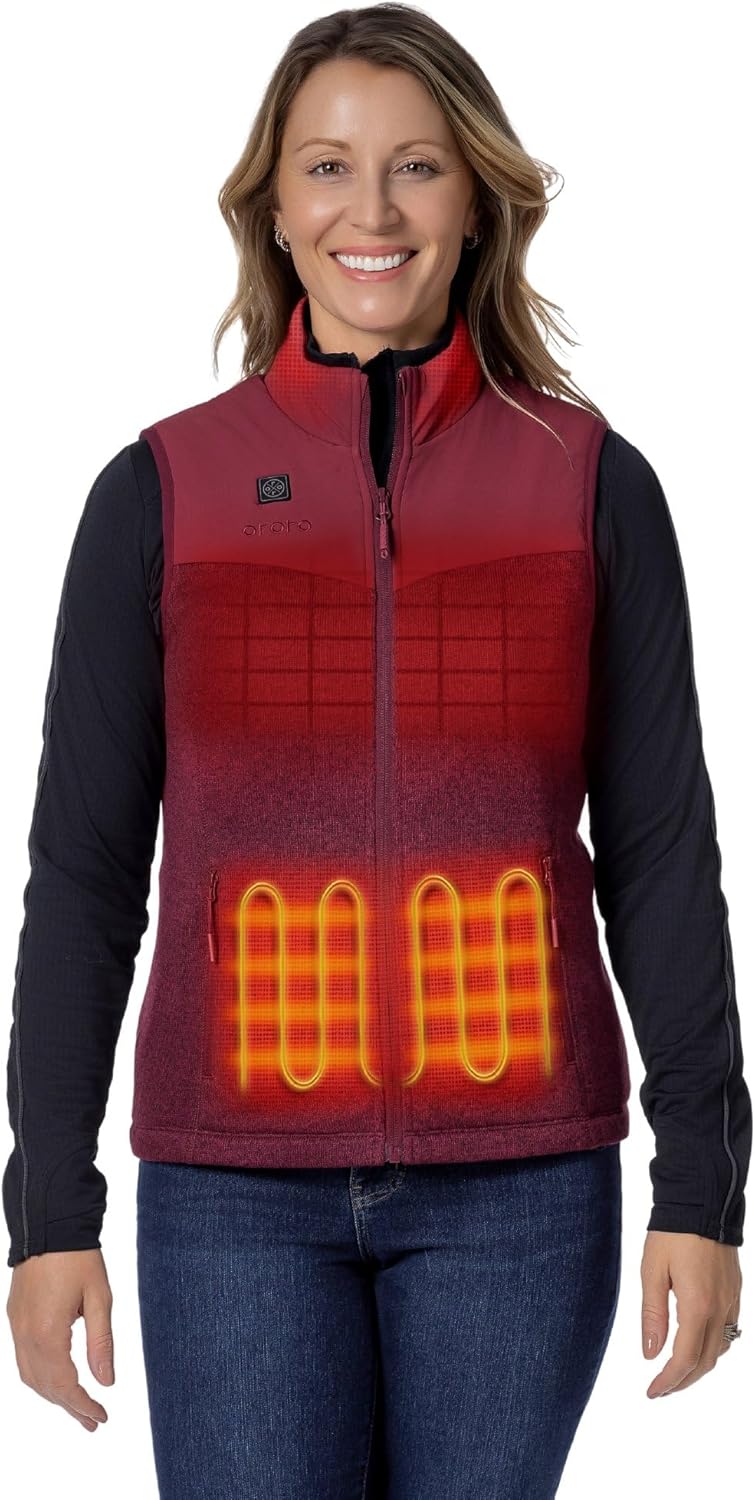 ORORO Women's Lightweight Heated Sweater Fleece Vest with USB-C Rechargeable Battery, Heated Recycled Fleece Vest