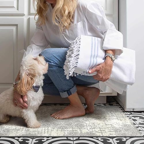 Miniatura 5 de Faptoena Juego de 2 alfombras de cocina con diseño bohemio de mandala, alfombras y tapetes de cocina bohemios con medallón floral, antideslizantes,