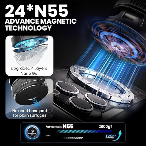 Miniatura 3 de Soporte magnético giratorio de 360 para teléfono, succión al vacío ultra fuerte con copa ajustable, uso en automóviles, gimnasio, espejos