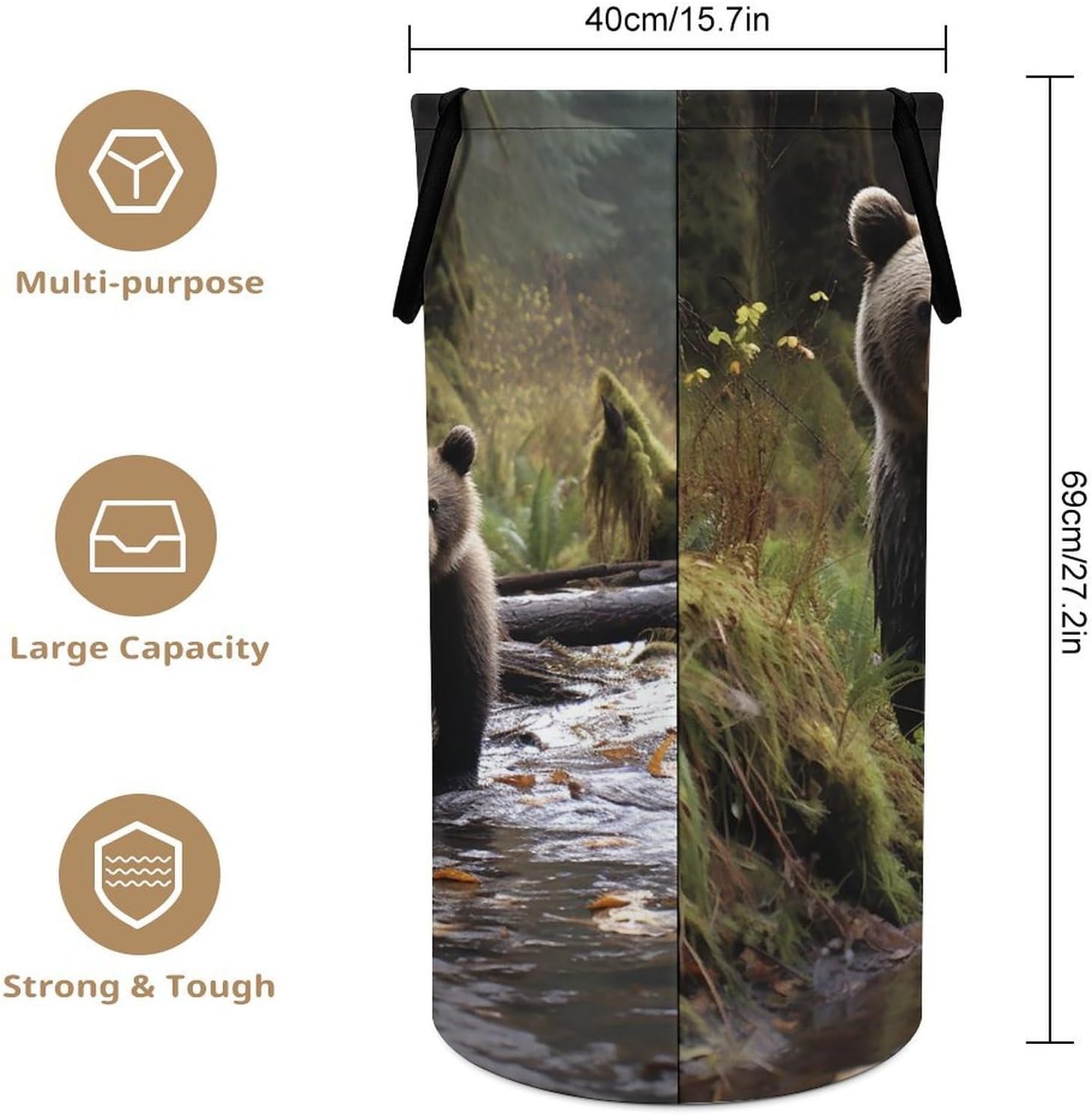 Mother Bear And Her Cubs Laundry Hamper 86L Waterproof Collapsible Clothes Basket with Double Handles Freestanding Foldable Laundry Basket Large Clothes Hamper for Bathroom