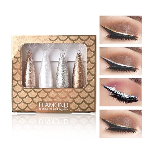 Miniatura 8 de LAMUSELAND Juego de 5 delineadores de ojos líquidos con purpurina, lápiz delineador de ojos líquido con pigmento brillante metálico, resistente al