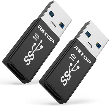 USB A to USB C Adapter, USB C Female to USB A Male Converter [Black, 2-Pack]