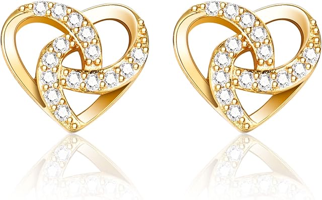 Silver Stud Earrings for Women, 925 Sterling Silver Heart Shaped Stud Earrings with Cubic ZirconiaDainty Heart Studs Earrings Gifts for Girls