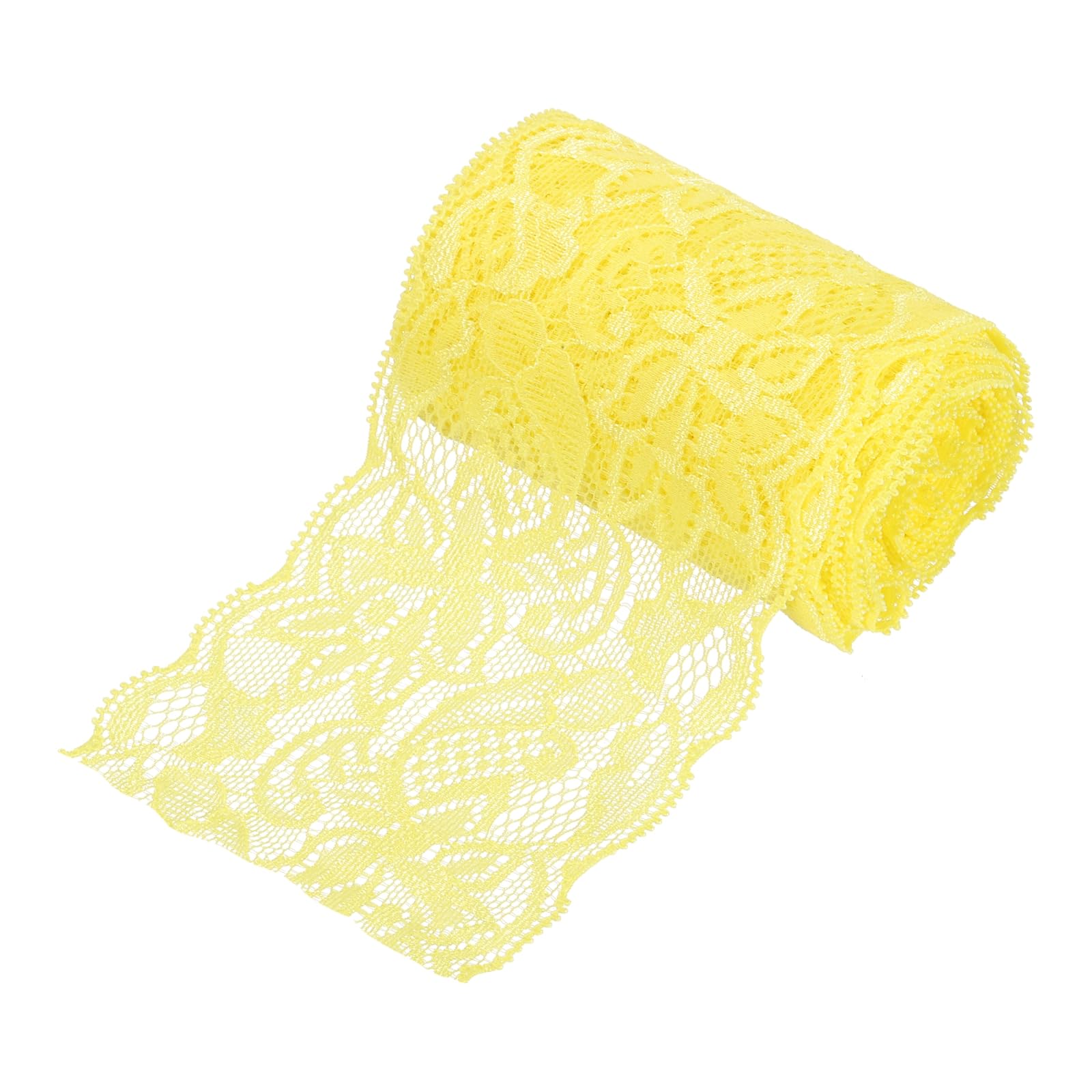 sourcing map 3 Inch Wide 5 Yard Elastic Lace Ribbon Floral Pattern Yellow Stretch Lace Trim Embroidered Fabric for Sewing Making, and DIY Crafts, Gift Wrapping, Bouquets, Wedding Decor