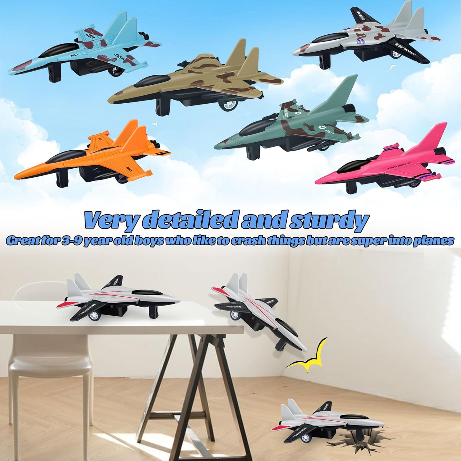 8 Pack Airplane Toys for 3 4 5 6-9 Years Old Boys, Diecast Metal Pull Back Airplanes Fighter Jet Aircraft Plane Model Military Toys for Kids Toddlers Birthday Gifts Party Favors