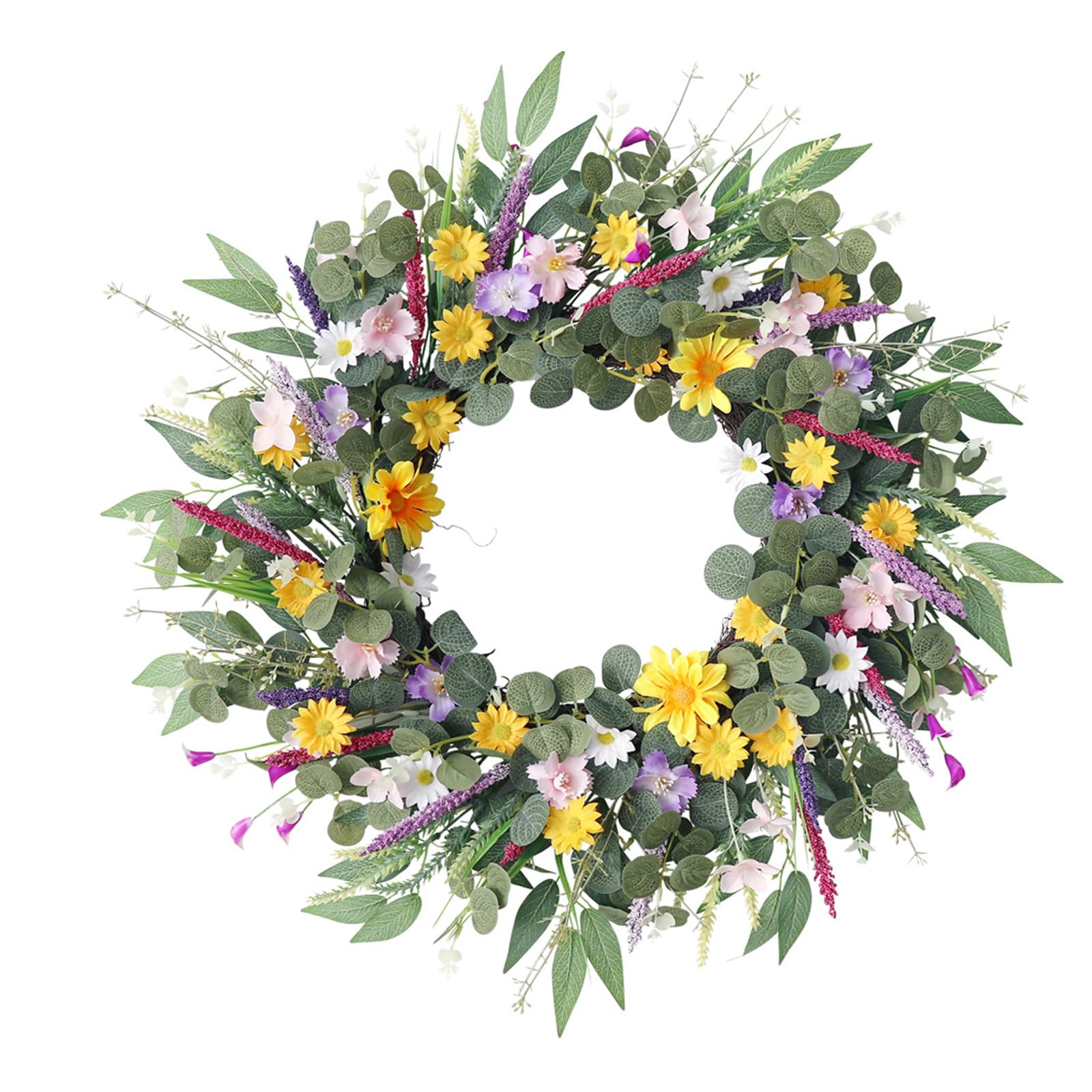 NVOQILIN Realistic Flower Wreath with Leaves for Garden Party Farmhouse Indoor Outdoor Decor Artificial Flower Wreath