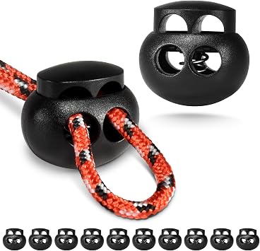 25pcs Plastic Cord Lock for Paracord, Spring Cord Lock End Stopper Fastener Slider Double Hole Toggles Clip for Drawstrings Lanyard Paracord Elastic Bungee Shock Rope Shoe Lace Tie Locks Shoelace Clip